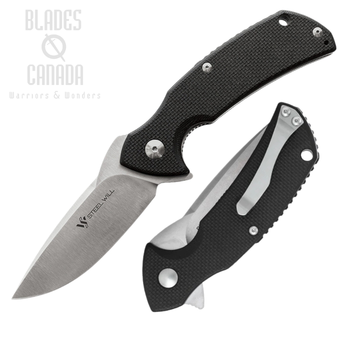 Steel Will Mini Plague Doctor Flipper Folding Knife, D2 Satin, G10 Black, F16M-01